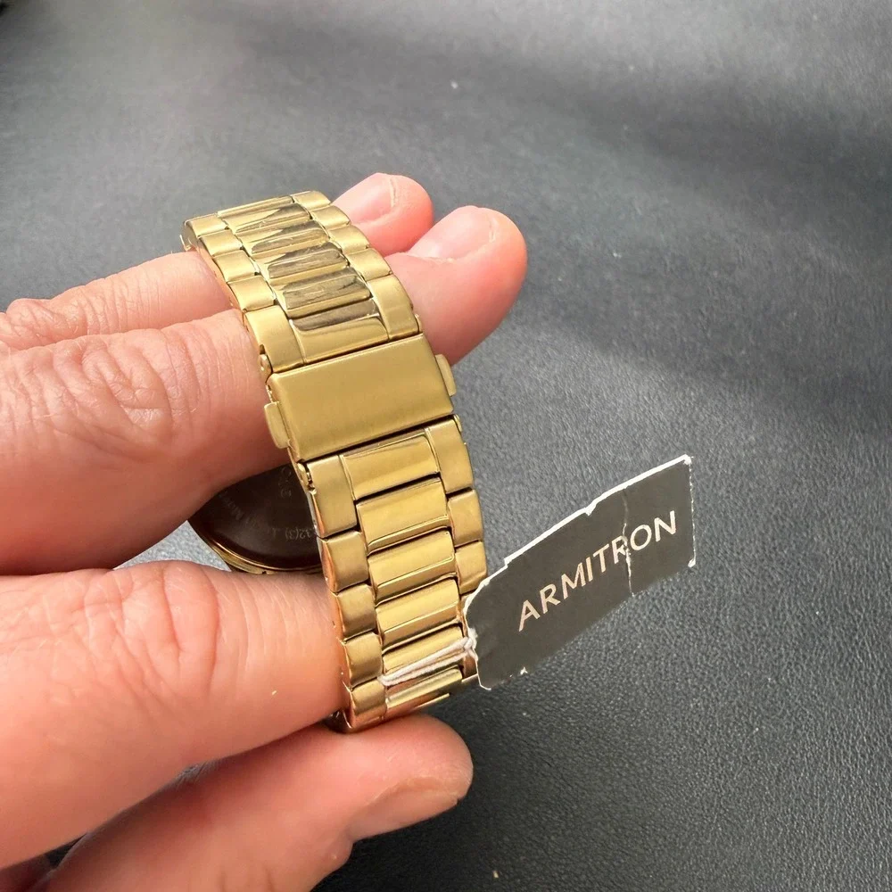 Armitron 20/5374GP Men's Gold Tone Date Black Dial‎ Bracelet Watch New Battery